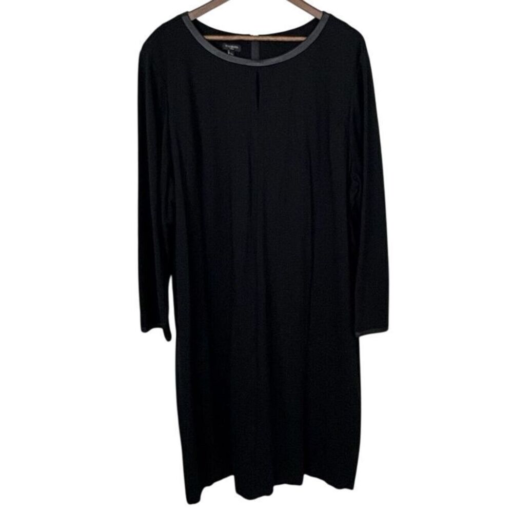 Talbots Black Knit Long Sleeve Dress Size 24 Leather‎ Trim Keyhole Classic Event